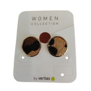 Women's Brown And Black Round Stud Earrings